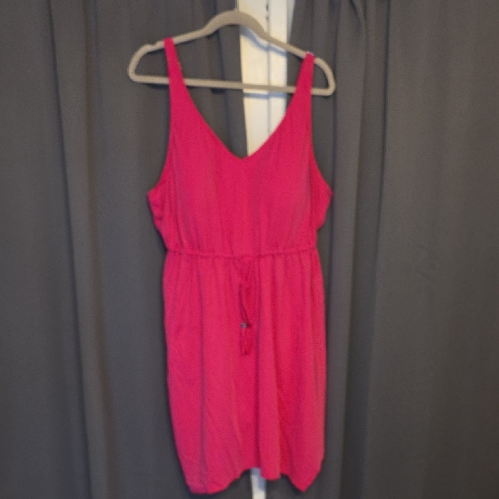 D&Co Beach Women's Swim Dress Hot Pink Drawstring Waist Bra Adjystable 28W EUC